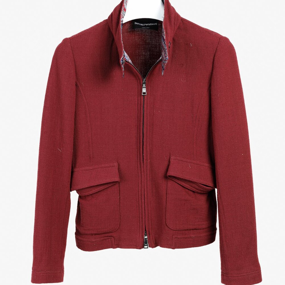 Emporio Armani 2010 Maroon Wool-Blend Jacket with Paisley Trim